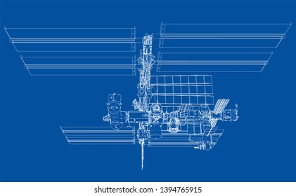 Abstract Spaceship Outline. Vector rendering of 3d. Space Technology