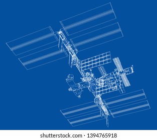 Abstract Spaceship Outline. Vector rendering of 3d. Space Technology