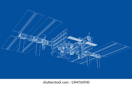 Abstract Spaceship Outline. Vector rendering of 3d. Space Technology