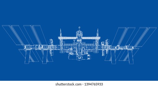 Abstract Spaceship Outline. Vector rendering of 3d. Space Technology
