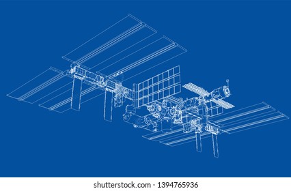 Abstract Spaceship Outline. Vector rendering of 3d. Space Technology