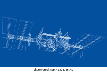 Abstract Spaceship Outline. Vector rendering of 3d. Space Technology