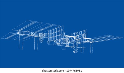 Abstract Spaceship Outline. Vector rendering of 3d. Space Technology