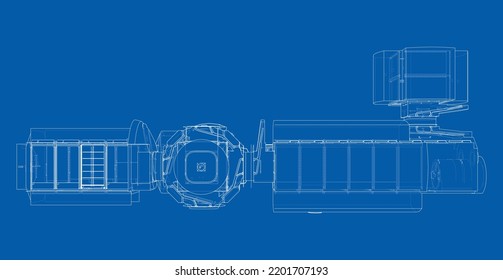 Abstract Spaceship or Space Station Outline. Vector rendering of 3d. Space Technology