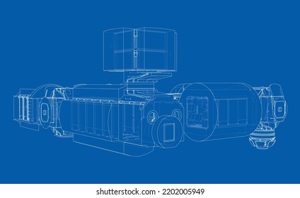 Abstract Spaceship or Space Station Outline. Vector rendering of 3d. Space Technology