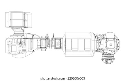 Abstract Spaceship or Space Station Outline. Vector rendering of 3d. Space Technology