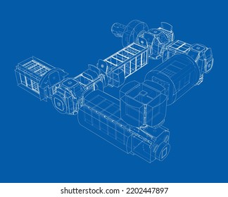 Abstract Spaceship or Space Station Outline. Vector rendering of 3d. Space Technology