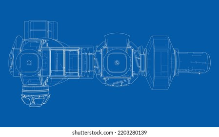 Abstract Spaceship or Space Station Outline. Vector rendering of 3d. Space Technology