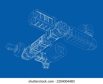 Abstract Spaceship or Space Station Outline. Vector rendering of 3d. Space Technology