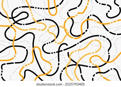 Fundo de espaguete abstrato em preto e amarelo com linhas onduladas de macarrão. Fundo colorido com linhas curvas.