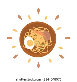 Abstract spaghetti egg spaghetti icon with spatter isolated on white background - Vector illustration