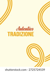 Ondas de espaguete abstrato criam design geométrico mínimo com curvas amarelas e círculos brancos para banners culinários, cartazes de restaurantes e fundos de cozinha modernos. Ilustração vetorial