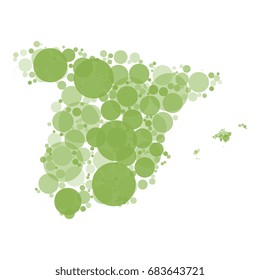 abstract spain map filled with circles of different sizes and shades of color