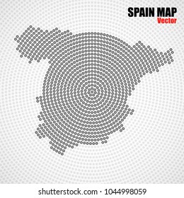 Abstract Spain map of radial dots, halftone concept. Vector illustration, eps 10