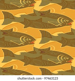 Abstract spam fish in a network decorative print background. Seamless pattern. Vector.