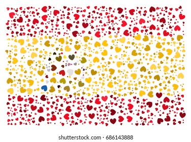 Abstract Spanish national flag - the flag of Spain made of small red and yellow stroked hearts
