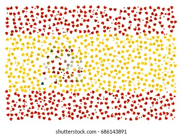 Abstract Spanish national flag - the flag of Spain made of small red and yellow stroked hearts