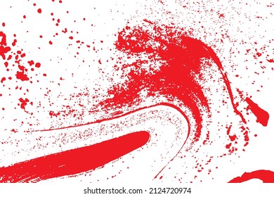 Abstract spark brush texture cracks and flakes of paint 
red texture white background.