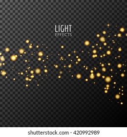 Abstract sparkles on dark transparent background. Lights effects.