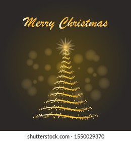 Abstract sparkling Christmas tree with glowing and light. Electric bright banner design on dark backdrop. Neon abstract background with flares and sparkles. EPS10 file.