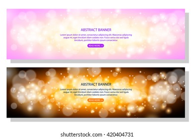 Abstract sparkling cloud light glamour pink and dark background. Bright glow spark and bokeh effect horizontal banner set.