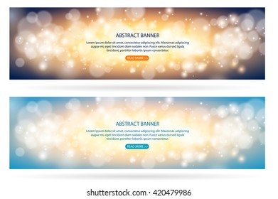 Abstract sparkling cloud light magic blue background. Bright glow spark and bokeh effect horizontal banner set.