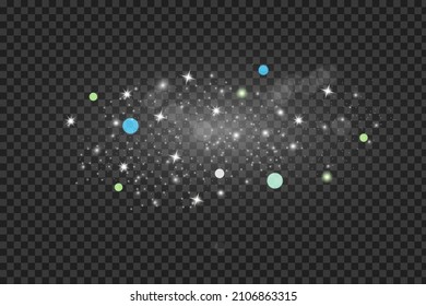 Abstract sparkling glitter texture. Shiny particle effect. Silver glittering space star dust trail of glittering particles on transparent background. Glare illustration