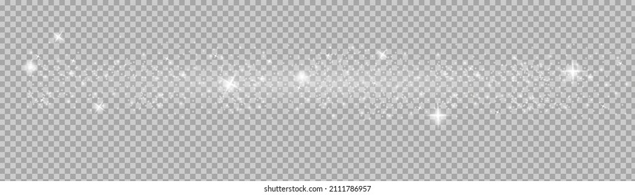 Abstract sparkling glitter texture. Shiny particle effect. Silver glittering space star dust trail of glittering particles on transparent background. Glare