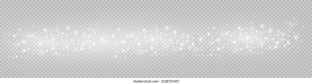 Abstract sparkling glitter texture. Shiny particle effect. Silver glittering space star dust trail of glittering particles on transparent background. Glare