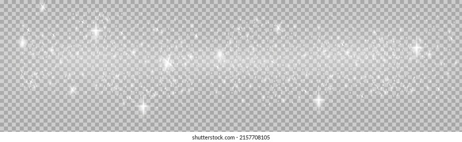 Abstract sparkling glitter texture. Shiny particle effect. Silver glittering space star dust trail of glittering particles on transparent background. Glare