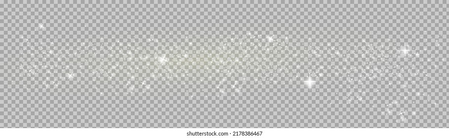 Abstract sparkling glitter texture. Shiny particle effect. Silver glittering space star dust trail of glittering particles on transparent background. Glare