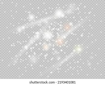 Abstract sparkling glitter texture. Shiny particle effect. Silver glittering space star dust trail of glittering particles on transparent background. Glare
