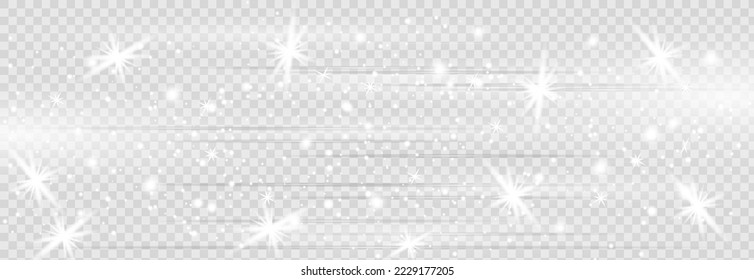 Abstract sparkling glitter texture. Shiny particle effect. Silver glittering space star dust trail of glittering particles on transparent background. Glare