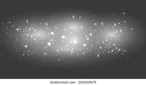 Abstract sparkling glitter texture. Shiny particle effect. Silver glittering space star dust trail of glittering particles on transparent background.	