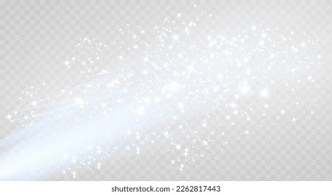 Abstrakte glitzernde Textur. Schlauer Partikeleffekt. Silberglänzende Raumsternstaubspur glänzender Partikel auf transparentem Hintergrund.
