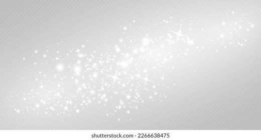 Abstract sparkling glitter texture. Shiny particle effect. Silver glittering space star dust trail of glittering particles on transparent background.