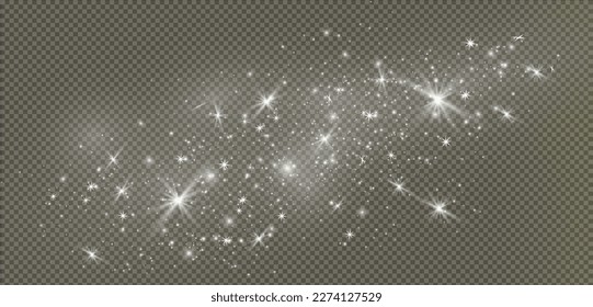Abstract sparkling glitter texture. Shiny particle effect. Silver glittering space star dust trail of glittering particles on transparent background.	