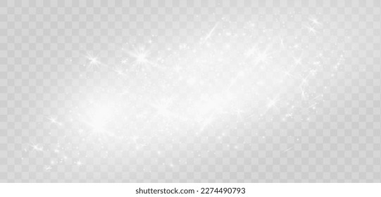 Abstrakte glitzernde Textur. Schlauer Partikeleffekt. Silberglänzende Raumsternstaubspur glänzender Partikel auf transparentem Hintergrund.