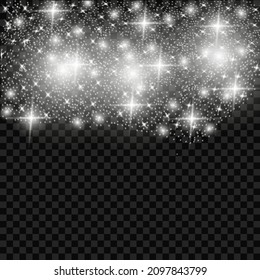 Abstract sparkling glitter texture.Shiny particle effect. Silver glittering cosmic stardust trail of glittering particles on transparent background. Vector illustration