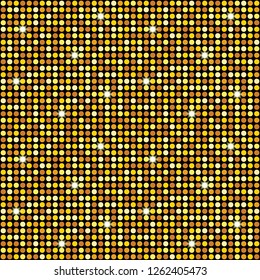 Abstract sparkling golden disco halftone circle background. Seamless pattern. Eps 10