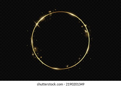 Abstract sparkling golden frame light effect on transparent background. Spark with ring glossy line.