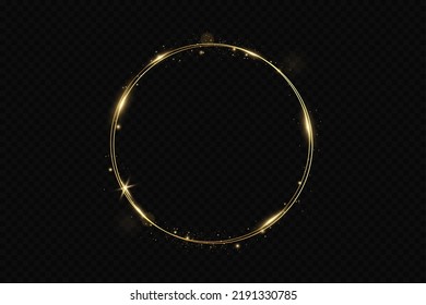 Abstract sparkling golden frame light effect on transparent background. Spark with ring glossy line.