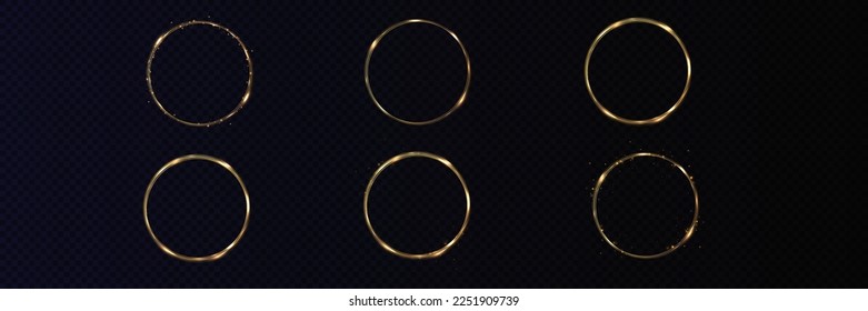 Abstract sparkling golden frame light effect on transparent background. Spark with ring glossy line.
