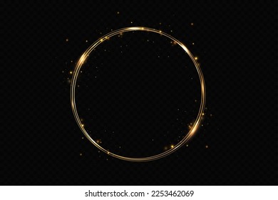 Abstrakter, leuchtender goldener Rahmenhelleffekt auf transparentem Hintergrund. Parken Sie mit Ringglanzlinie.