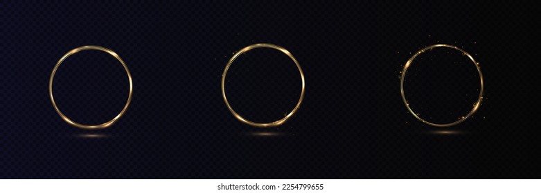 Abstract sparkling golden frame light effect on transparent background. Spark with ring glossy line.