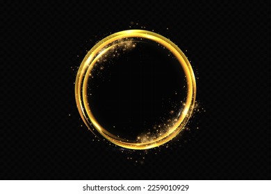 Resumen de efecto de luz de marco dorado brillante sobre fondo transparente. Chispa con anillo brillante.