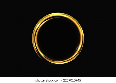 Resumen de efecto de luz de marco dorado brillante sobre fondo transparente. Chispa con anillo brillante.