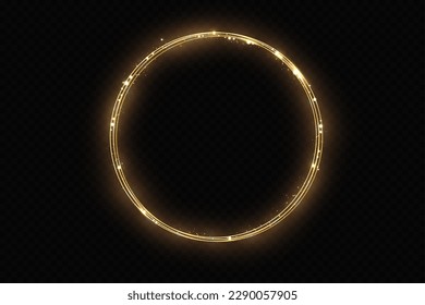 Resumen de efecto de luz de marco dorado brillante sobre fondo transparente. Chispa con anillo brillante.