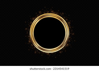Abstract sparkling golden frame light effect on transparent background. Spark with ring glossy line.