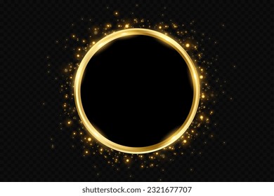 Resumen de efecto de luz de marco dorado brillante sobre fondo transparente. Chispa con anillo brillante.